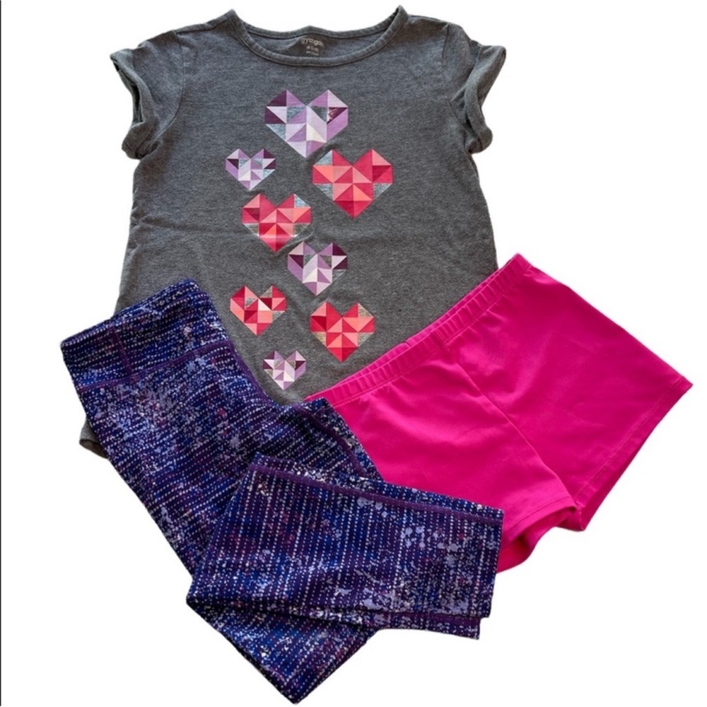 Gymboree Athletic Top, Champion Leggings & Shorties Girls Size Medium (7-8)